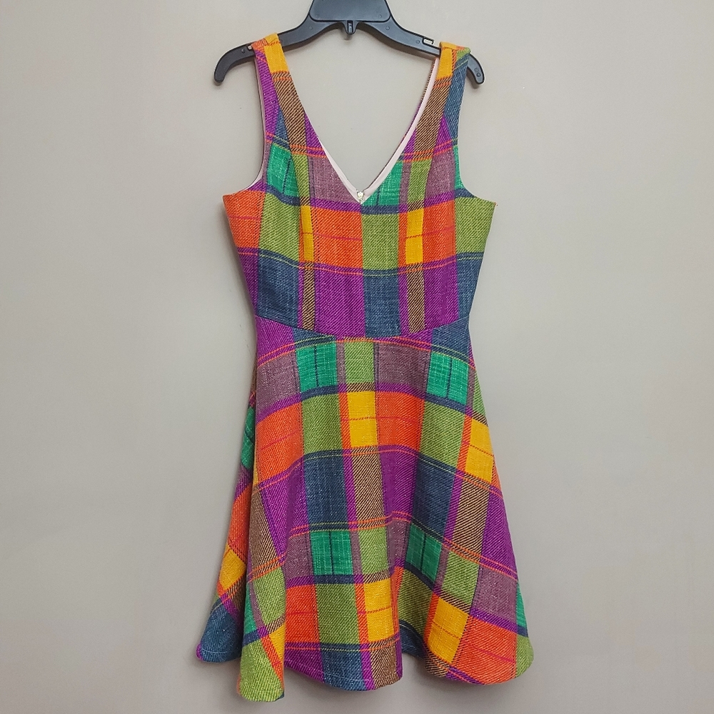 Julie Brown plaid v neck fit and flare sleeveless dress